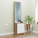 NuSpace |Esperance Engineered Wood Dressing Table with 1 Drawer &amp; 1 Door, Mirror and Huge Storage Space | Vanity for Living Room, Bedroom (Brussel Walnut &amp; Frosty White - 43.8W x 40D x 182.6H cms)