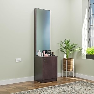 nuspace  hobart engineered wood dressing table 1 door with shelf mirror and huge storage space  vanity for living room bedroom dark wenge - 438w x 40d x 1826h cms