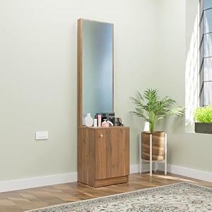nuspace  hobart engineered wood dressing table 1 door with shelf mirror and huge storage space  vanity for living room bedroom brussel walnut - 438w x 40d x 1826h cms