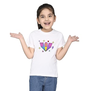 Nusyl Girls Half Sleeves Wow Printed T-Shirt