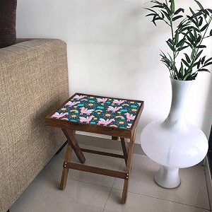 nutcase designer teak wood side table folding wooden bedside kids baby nursery furniture - fun and games - sweet unicorns