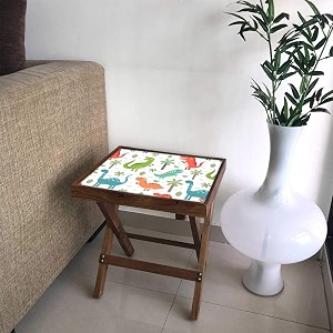 nutcase designer teak wood side table folding wooden bedside coffee outdoor picnic table - dinosaurs
