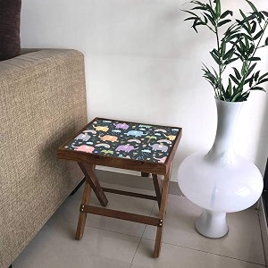 nutcase designer teak wood side table folding wooden bedside kids baby nursery furniture - fun and games - cute elephants