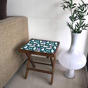 nutcase designer teak wood side table folding wooden bedside kids baby nursery furniture - fun and games - unicorns