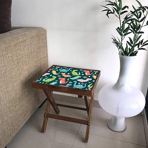 nutcase designer teak wood side table folding wooden bedside coffee outdoor picnic table - sweet dinosaurs