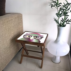 nutcase designer teak wood side table folding wooden bedside kids baby nursery furniture - fun and games - cute owl