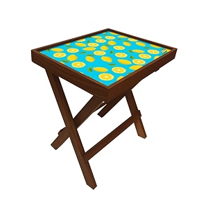 nutcase designer teak wood side table folding wooden bedside coffee outdoor picnic table - lime lemon pattern