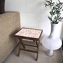 Nutcase Designer Teak Wood Side Table Folding Wooden Bedside Kids Baby Nursery Furniture - Fun and Games - Pink Unicorns