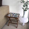 Nutcase Designer Teak Wood Side Table Folding Wooden Bedside Kids Baby Nursery Furniture - Fun and Games - Cute Elephants