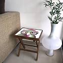 Nutcase Designer Teak Wood Side Table Folding Wooden Bedside Kids Baby Nursery Furniture - Fun and Games - Cute OWL