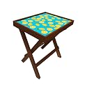 Nutcase Designer Teak Wood Side Table Folding Wooden Bedside Coffee Outdoor Picnic Table - Lime Lemon Pattern