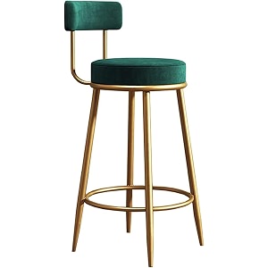 nutech decor iron velvet counter stools upholstered barstools with back footrest and round height - modern bar chairs ideal dining chairs for kitchen islands 65 cm green