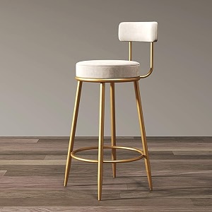 nutech decor iron velvet counter stools upholstered barstools with back footrest and round height - modern bar chairs ideal dining chairs for kitchen islands 65 cm white