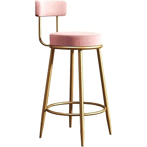 nutech decor velvet counter stools upholstered barstools with back footrest and round height - modern bar chairs ideal dining chairs for kitchen islands 65 cm pink