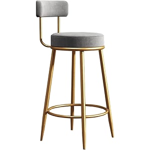 nutech decor iron velvet counter stools upholstered barstools with back footrest and round height - modern bar chairs ideal dining chairs for kitchen islands 75 cm grey