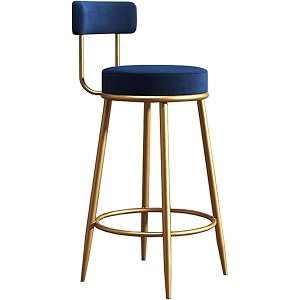 nutech decor iron velvet counter stools upholstered barstools with back footrest and round height - modern bar chairs ideal dining chairs for kitchen islands 65 cm blue