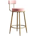Nutech Decor Velvet Counter Stools: Upholstered Barstools with Back, Footrest, and Round Height - Modern Bar Chairs, Ideal Dining Chairs for Kitchen Islands (65 CM, Pink)