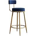 Nutech Decor Iron Velvet Counter Stools: Upholstered Barstools With Back, Footrest, And Round Height - Modern Bar Chairs, Ideal Dining Chairs For Kitchen Islands (65 Cm, Blue)