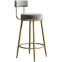 Nutech Decor Iron Velvet Counter Stools: Upholstered Barstools With Back, Footrest, And Round Height - Modern Bar Chairs, Ideal Dining Chairs For Kitchen Islands (65 Cm, Grey)