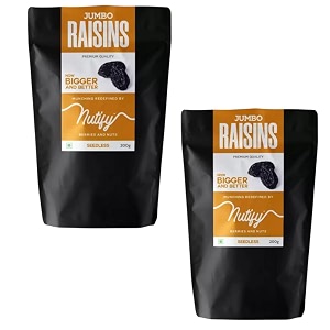 nutify black raisins seedless  kali kishmish kali draksh dry fruits  sweet fruity taste and soft chewy texture  antioxidant-rich  low-fat snack  immunity booster pack of 2 x 200 g