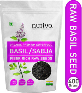 nutiva basil seeds tukmariya  sabja  bapji seed for protein iron folic acid and dietary fibre calcium anti oxidents for weight loss 400-gram raw super seeds basil seeds 400 g
