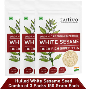 nutiva combo of 3 premium quality raw safed til white sesame seeds hulled sesame 150-gram each raw super seeds white sesame seeds 3 x 150 g