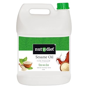 nutndiet cold pressed sesame oil 5 litre can  white sesame til ka tel  natural chemical-free rich in nutrients  ideal for cooking skin care amp massage