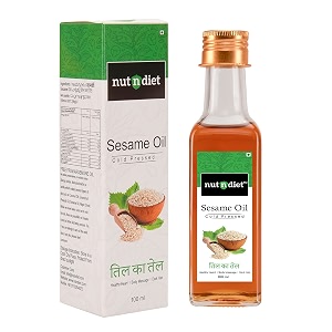 nutndiet cold pressed sesame oil  white sesame til ka tel  100ml glass bottle  pure amp natural  ideal for cooking massage hair amp skin care  cold press white til oil