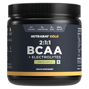 nutrabay gold bcaa 211 with electrolytes 5000 mg vegan bcaas per serving  prepost workout energy drink for muscle build up amp faster recovery - tested for purity  250g green apple