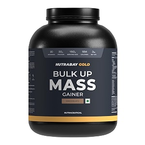 nutrabay gold bulk up mass gainer powder - 3kg chocolate  30g protein 104g carbs 554 calories  easy to digest  100 veg muscle building amp weight gainer supplement for men amp women