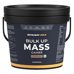 nutrabay gold bulk up mass gainer powder - 5kg chocolate  30g protein 104g carbs 554 calories  easy to digest  100 veg muscle building amp weight gainer supplement for men amp women