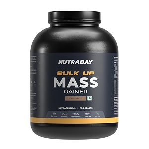 nutrabay gold bulk up mass gainer powder - 3kg chocolate  30g protein 104g carbs 554 calories  easy to digest  100 veg muscle building amp weight gainer supplement for men amp women