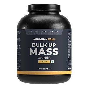 nutrabay gold bulk up mass gainer powder - 3kg mango  30g protein 104g carbs 554 calories  easy to digest  100 veg muscle building amp weight gainer supplement for men amp women