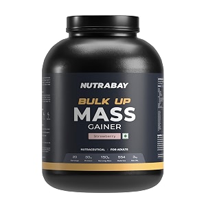 nutrabay gold bulk up mass gainer powder - 3kg strawberry  30g protein 104g carbs 554 calories  easy to digest  100 veg muscle building amp weight gainer supplement for men amp women