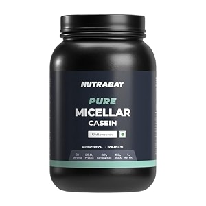 nutrabay pure micellar casein protein 259g protein 55g bcaa per serving  slow digesting lean muscle amp recovery  1kg unflavoured