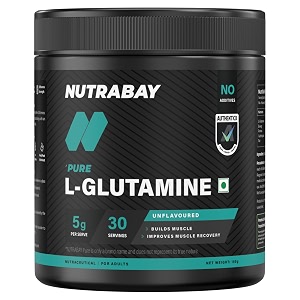 nutrabay pure l-glutamine powder 5000mg amino acid - post workout supplement for muscle amp immunity build up - 150g unflavoured  100 authentic supplement  no banned substances  tested for purity