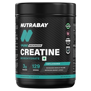 nutrabay pure micronized creatine monohydrate powder - 400g 129 servings unflavoured  trustified certified  dcd amp dht tested  quick absorption  superior muscle strength and recovery