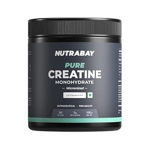 nutrabay pure micronized creatine monohydrate powder - 150g 48 servings unflavoured  trustified certified  dcd amp dht tested  quick absorption  superior muscle strength and recovery