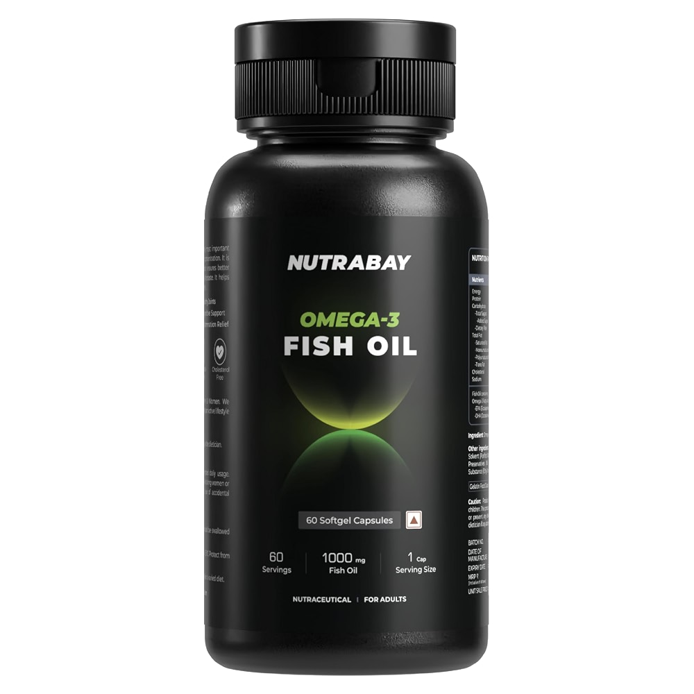 Nutrabay Wellness Omega 3 Fish Oil 1000mg per Capsule, 180mg EPA, 120mg ...