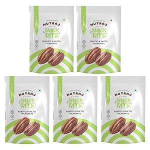 nutraj snackrite roasted amp salted pecan nuts 500g 100g x 5 pouch  dry fruits  ideal for snacking and baking  grocery items