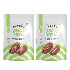 nutraj snackrite roasted amp salted pecan nuts 200g 100g x 2 pouch  dry fruits  ideal for snacking and baking  grocery items