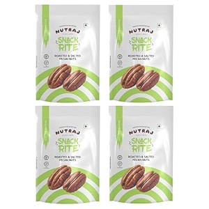 nutraj snackrite roasted amp salted pecan nuts 400g 100g x 4 pouch  dry fruits  ideal for snacking and baking  grocery items