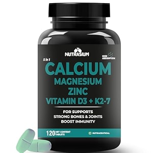 nutrasium calcium magnesium zinc tablets with vitamin d3 vitamin k2-7 amp vitamin b12  alfalfa moringa amp bamboo extract  high absorption daily mineral amp vitamin supplement  120 tablets