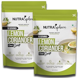 nutrasphere diet lemon coriander soup packets natural blend high fiber for healthy diet instant no msg preservative free sugarfree gluten free diabetic friendly - 20 sachets