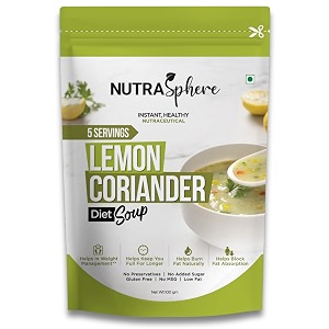 nutrasphere diet lemon coriander soup packets natural blend high fiber for weight management instant no msg preservative free sugarfree gluten free diabetic friendly - 5 sachets