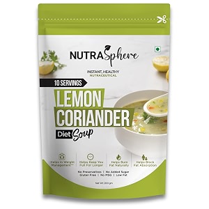 nutrasphere diet lemon coriander soup packets natural blend high fiber for weight management instant no msg preservative free sugarfree gluten free diabetic friendly - 10 sachets