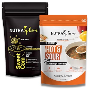 nutrasphere diet sweet corn hot n sour high protein soup packets comboweight management natural healthy instant preservative free sugarfree gluten free no msg - 10 sachet each