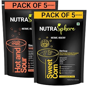 nutrasphere diet sweet corn hot n sour high protein soup packets combo  weight management natural healthy instant preservative free sugarfree gluten free no msg  5 sachet each