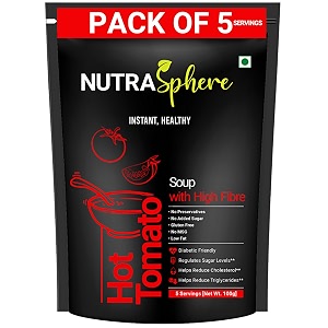 nutrasphere healthy tomato soup packets high fibre diabetic friendly heart healthyy instant preservative free sugarfree gluten free no msg- 5 sachets