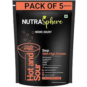 nutrasphere hot n sour high protein soup packets instant no preservative no msg sugarfree vegatarian diabetic friendly- 5 sachets